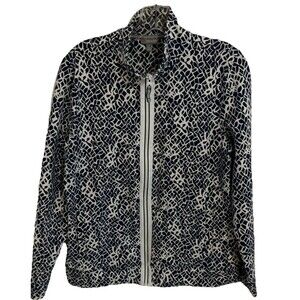 Talbots Jacket L Blue Zip Up Cotton Floral Womens 36” Bust